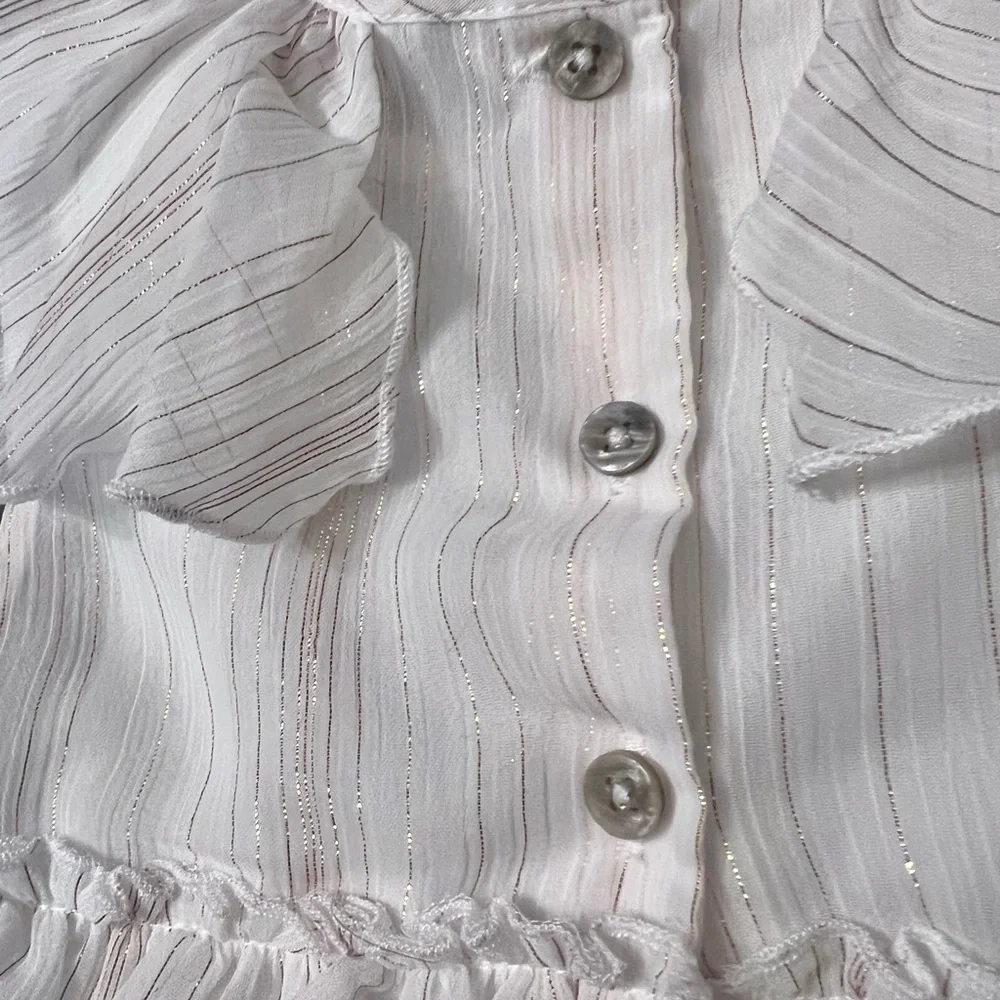 First impression white and gold sleeveless ruffled top with gold pants 24 months - Picture 7 of 9